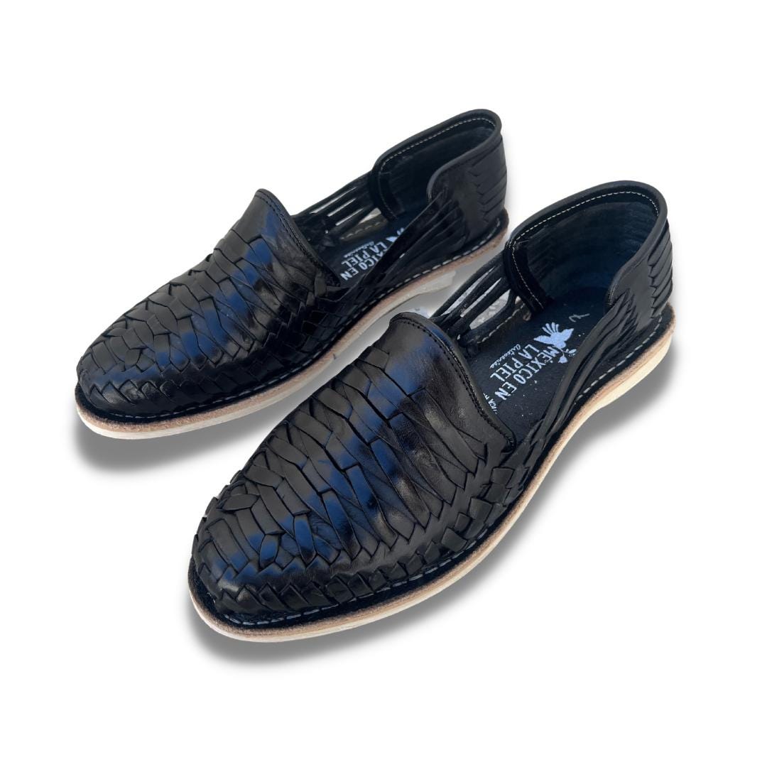 Men's Handmade Leather Huarache Sandals | Black | Closed Toe Slip