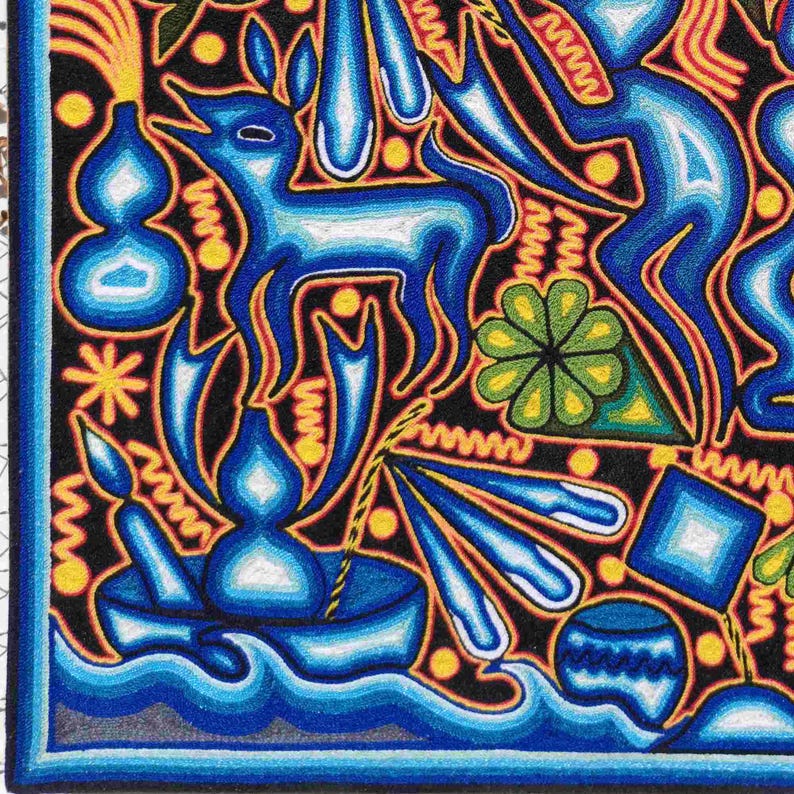 HUICHOL Art PAINT To Wall Decoration. Huichol Mexican Yarn Paint. Huichol Yarn Art. Mexican Painting. Mexican Huichol Paint 24" image 6
