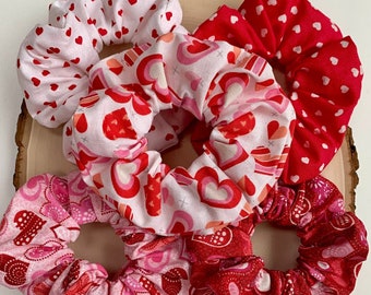 Mix & Match: Valentine's Day Heart Scrunchies! Red, White, and Pink Hearts, Holiday Hair Accessories, and Gifts for Women / Girls