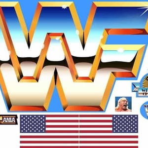 Hasbro WWF WWE Wrestling Ring Decals Stickers Reproduction Center ring flag wrestlemania belt and more