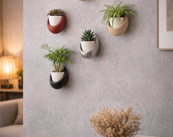 Featured listing image: Ceramic wall planter kit – Removable wall planter with 3D base – Modular plant decoration with screw fixing