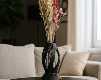 Rotating Modern Vase – 3D Printed Decorative Flower Vase with Motorized Base – Kinetic Design Home Decor – Dried Flower Display