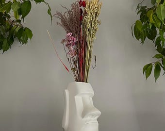 MOAI Statue Vase — Modern Eco-Friendly 3D Printed Decorative Vase with Glass Insert | Unique Home Decor, Minimalist Table Centerpiece