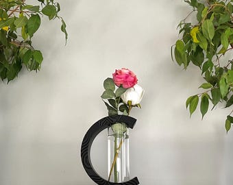 Modern C-Shaped Vase with Glass Tube – Minimalist Home Decor – Eco-Friendly Gift – Custom Color Option