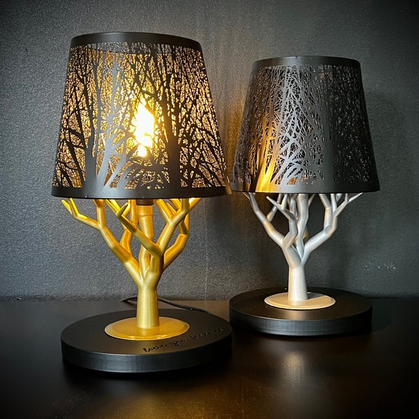 Decorative tree lamp with metal shade and customizable base
