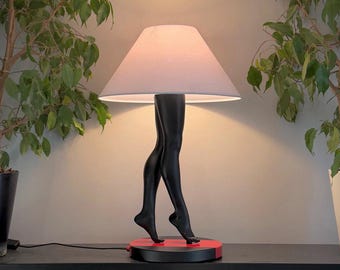 Modern "red carpet" designer lamp – original 3D lamp – artistic black and red lamp base – chic living room or bedroom decor