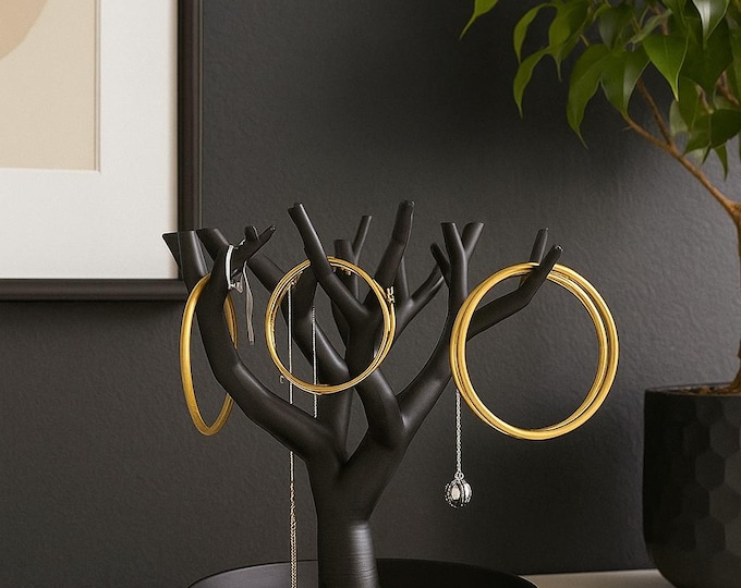 Featured listing image: Rotating Tree Jewelry Stand – 360 Display Organizer for Rings, Necklaces, Bracelets & Watches – Modern Jewelry Holder