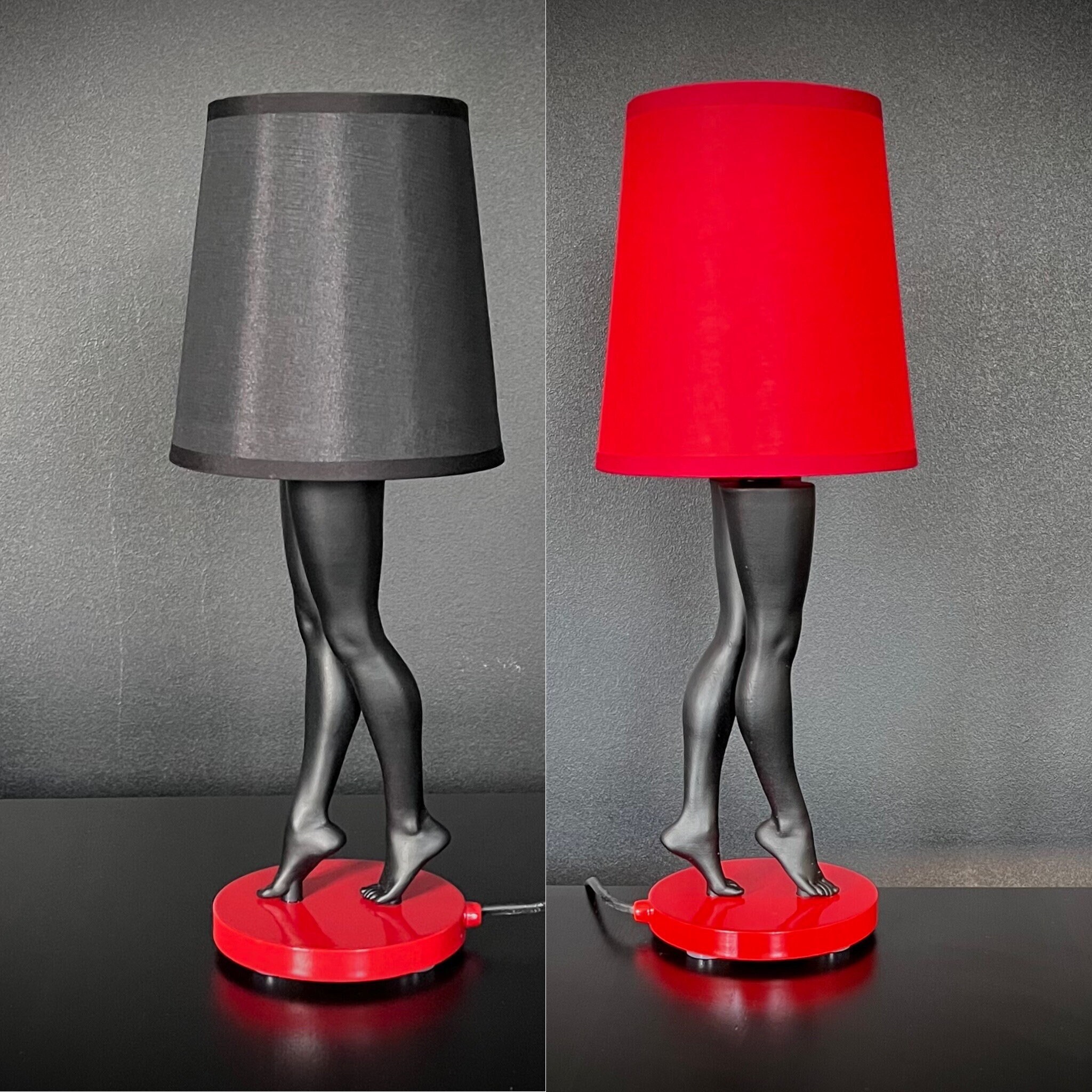 Lampe de Chevet Bas Couture à Poser Rouge et Noir