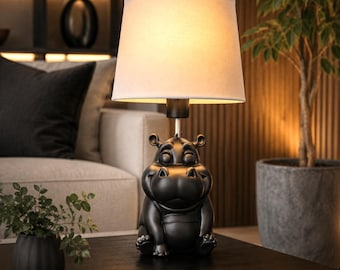 Hippo Design Lamp – Modern Animal Table Lamp – Unique 3D Printed Light with Black or White Shade – Eco-Friendly Home Décor