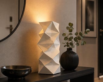 Origami Table Lamp – Sculptural White Lamp – Geometric Modern Lighting – Minimalist Home Decor