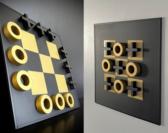 Removable magnetic wall-mounted Tic-Tac-Toe game without drilling
