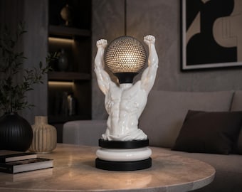 Atlas Table Lamp, Modern Sculpture Lamp, Male Torso Lamp, Designer Desk Light, LED Accent Lamp, Contemporary Home Decor, Office Lamp
