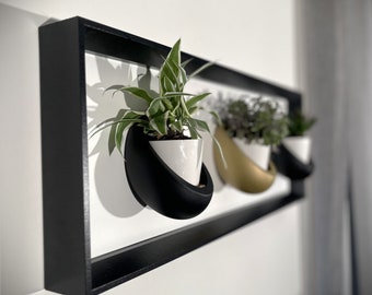 Magnetic Plant Wall Frame - Wall Decor with 3 Ceramic Pots - Customizable Plant Holder - Eco-Friendly Handmade Frame
