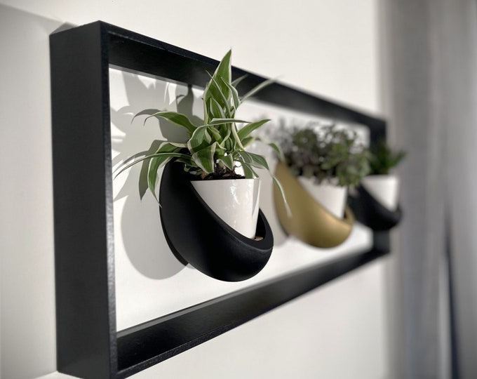 Featured listing image: Magnetic Plant Wall Frame - Wall Decor with 3 Ceramic Pots - Customizable Plant Holder - Eco-Friendly Handmade Frame