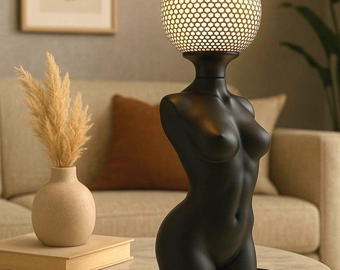 Featured listing image: Art Deco Table Lamp – Female Body Statue – Minimalist Sculptural Lamp – E27 Socket – Home Office Bedroom Decor