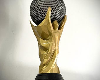 World Cup Football Lamp – 3D Printed Table Lamp – Soccer Trophy Style – Black & Gold Base – E27 Socket – Unique Gift for Soccer Fans