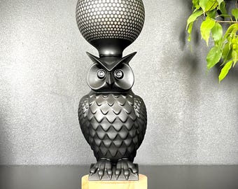 Black Owl Table Lamp – Nature-Inspired Home Decor – E27 Base – Handmade Gift Idea