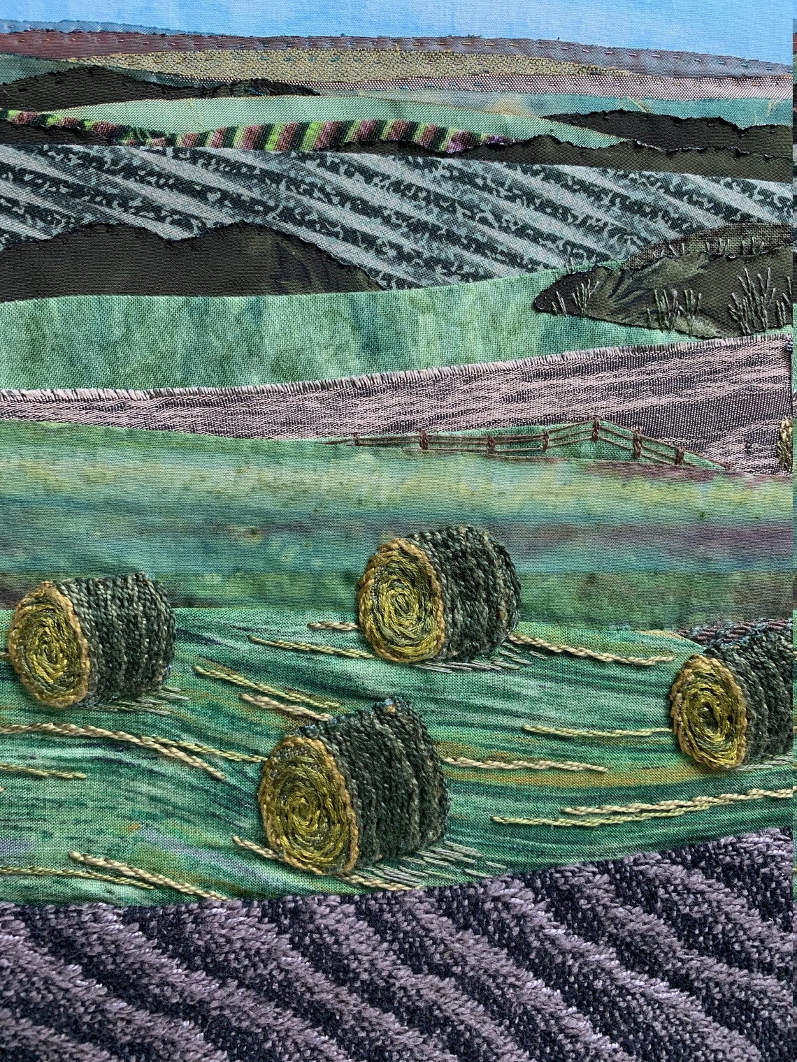 Fabric landscape Original Art Summer Hay Bales framed Etsy