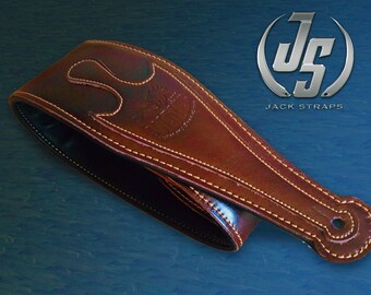 Leather and Neoprene Guitar/Bass Strap. Brown Garment Leather 025-02