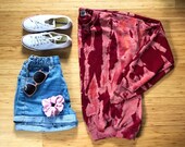 Acid Wash Crew Sweatshirt in Pomegranate (dark red maroon cranberry crewneck acid tie dye)