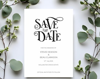 Minimalist Wedding Save the Date Card: Modern Black and White