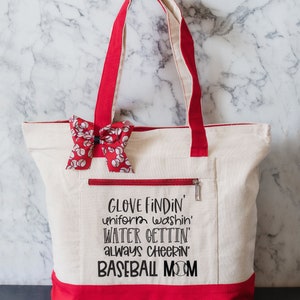 Baseball Mom Tasche | Einkaufstasche mit Reißverschluss | Rote Sporttasche | Sport Mom