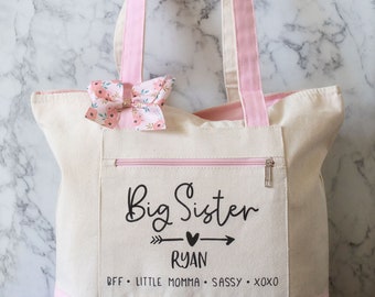 Big Sister Bag | Tote Bag With Zipper | Big Sister Gift | Big Sister Hospital Bag