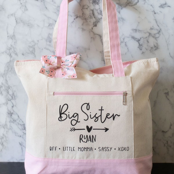 Big Sister Bag | Tote Bag With Zipper | Big Sister Gift | Big Sister Hospital Bag