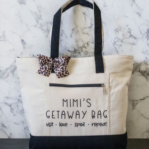 Mimi's Getaway Bag | Tote Bag With Zipper | Funny Mimi Gift | Grandma Gift | Mother's Day Gift | Mimi to be | Baby Shower Gift