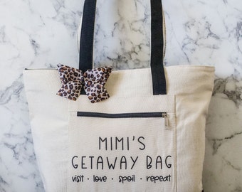 Mimi's Getaway Bag | Tote Bag With Zipper | Funny Mimi Gift | Mother's Day Gift | Mimi to be | Canvas Tote Bag | Mimi Gift | Christmas Gift