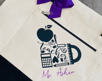 Customize Teacher Bag | Tote Bag With Zipper | Teacher Appreciation Gift | Teacher Christmas Gift | Teacher gift | Personalize