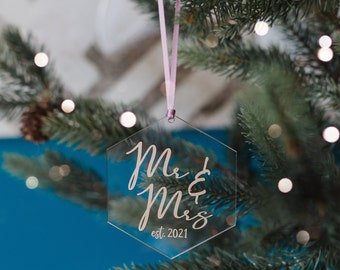 Mr. And Mrs. First Christmas Acrylic Ornament | Just Married 2023 | Newlywed Gift | Couple Gift