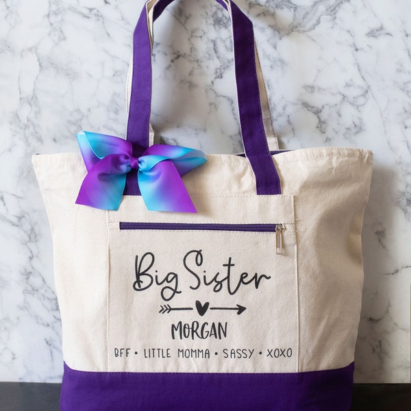 Big Sister Bag | Tote Bag With Zipper | Big Sister Gift | Sister to be | Baby Shower Gift | Big Sister tote