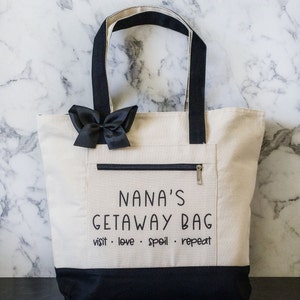 Nana's Getaway Bag | Tote Bag With Zipper | Funny Nana Gift | New Nana | Customize | Nana to be | Mother's day Gift