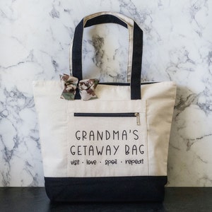 Grandma's Getaway Bag | Tote Bag With Zipper | Funny Grandma Gift | Grandparents Day Gift | Mother's Day Gift | Retirement Gift