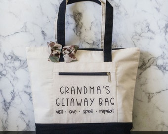Grandma's Getaway Bag | Tote Bag With Zipper | Funny Grandma Gift | Grandparents Day Gift | Mother's Day Gift | Retirement Gift