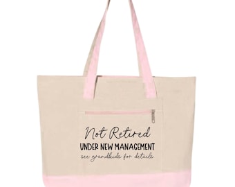 Retirement Gift | Not retired Please see grandkids | Grandma Gift | Zipper | Grandma Tote | Mother's Day Gift | retired | Pink Tote Bag