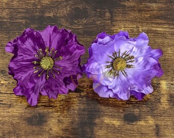 Purple Poppy Hair Clip, Lavender Poppy Hair Clip, Flower Hair Clip, Silk Flower Hair Clip, Rockabilly Vintage Costume Flower, Halloween Hair