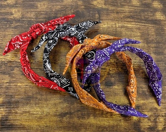 Black Bandana Headband, Red Bandana Headband, Purple Bandana Headband, Orange Bandana Headband, Rockabilly Headband, Top Knot Headband