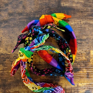 Rainbow Bandana Headband, Rainbow Stripe Headband, Rainbow Stars Headband, Rockabilly Headband, Bow Headband, Knotted Headband