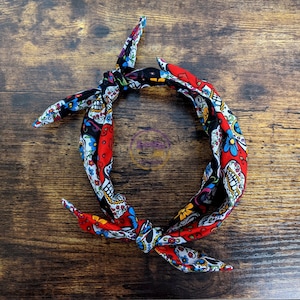 Sugar Skull Headband, Day of the Dead Headband, Top Knot Bow Headband, Knotted Headband, Black Headband, Red Headband
