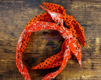 Halloween Headband, Orange Black Polka Dot Headband, Spider Headband, Spiderweb Headband, Top Knot Headband, Bow Headband, Knotted Headband
