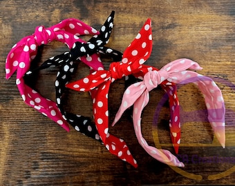 Polka Dots Print Headband, Rockabilly Headband, Top Knot Knotted Bow Headband, Black White Polka Dots Headband, Pink Red Polka Dots Headband