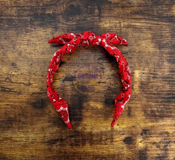Red Bandana Print Headband Red Bandana Headband Bandana Etsy