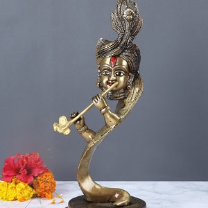 Brown & Gold-Toned Krishna Floating Brass Statue