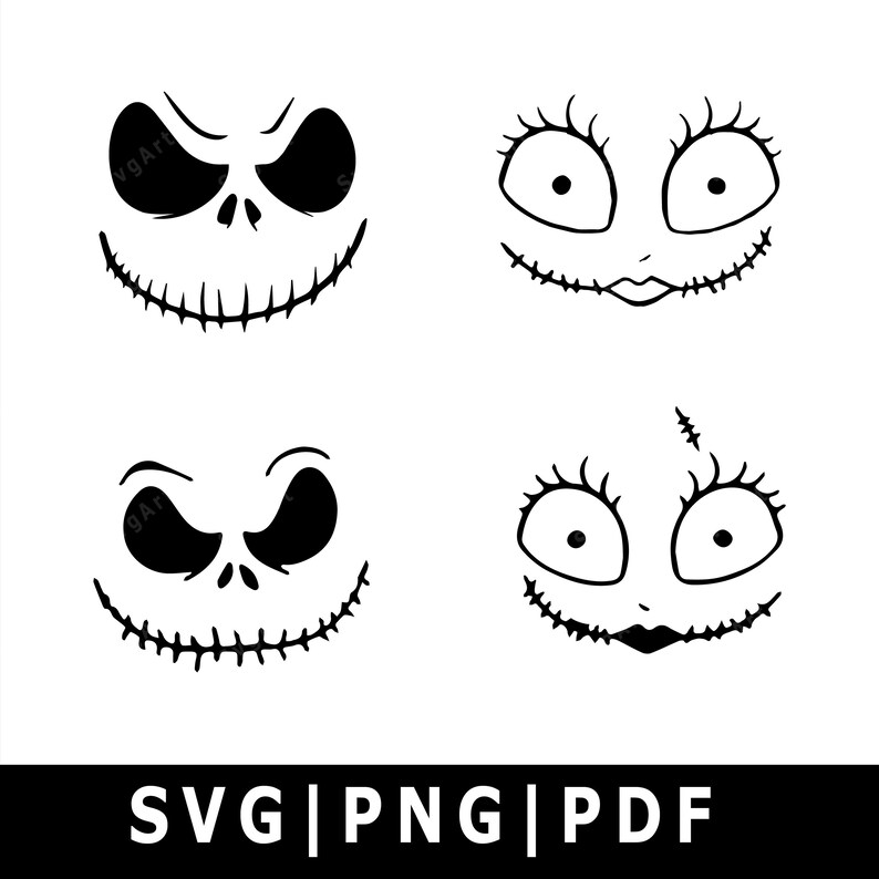Jack and Sally Face SVG PNG PDF Cricut Silhouette Cricut | Etsy