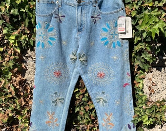 embroidered jeans etsy