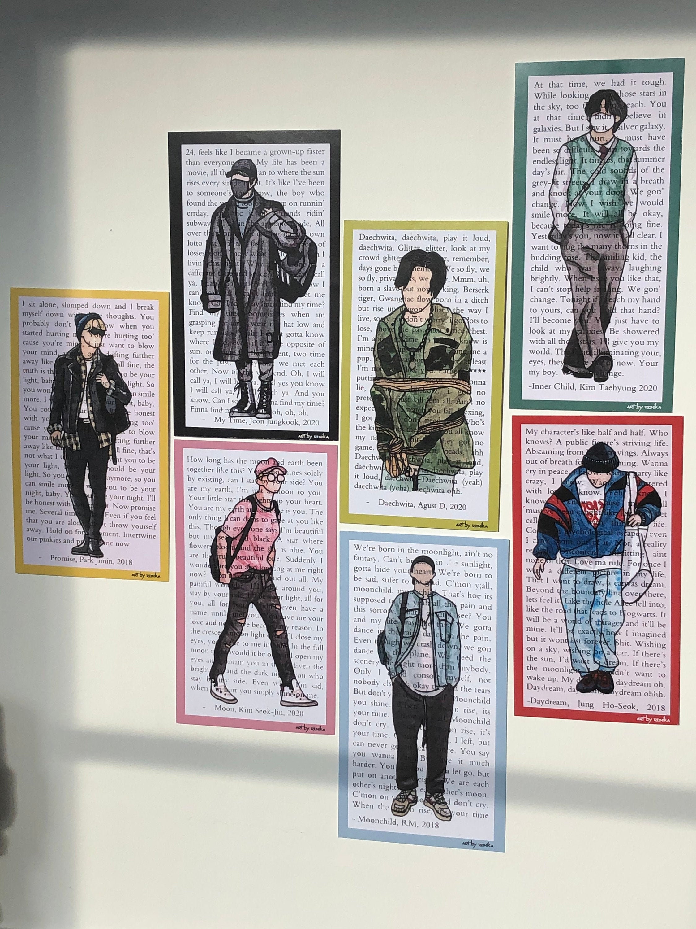 BTS art, Set of 7 BTS, Watercolour art prints over lyrics, BTS Army, …