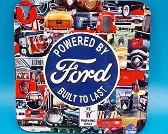 Powered by ford built to last printed coaster, ford car, mechanic, garage, stocking filler, car coaster, cars, mancave gift,car enthusiast,
