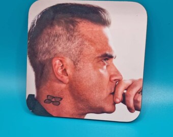 Robbie Williams coaster, take that, gift idea, home office, tableware, music gifts, Robbie fan gifts, printed coaster, angels, small gift.